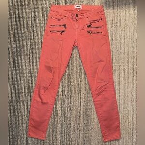 PAIGE Edgemont Ultra Skinny Moto Jeans in Coral - Size 30